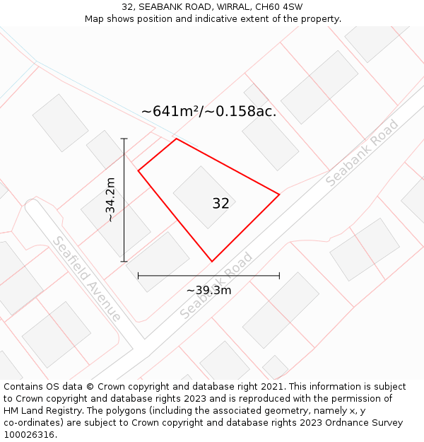 32, SEABANK ROAD, WIRRAL, CH60 4SW: Plot and title map
