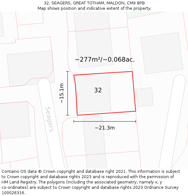 32, SEAGERS, GREAT TOTHAM, MALDON, CM9 8PB: Plot and title map