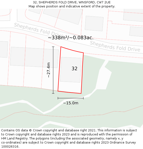 32, SHEPHERDS FOLD DRIVE, WINSFORD, CW7 2UE: Plot and title map