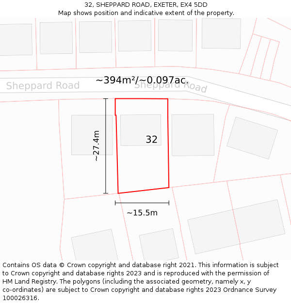 32, SHEPPARD ROAD, EXETER, EX4 5DD: Plot and title map