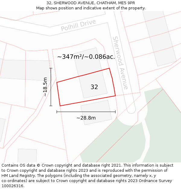 32, SHERWOOD AVENUE, CHATHAM, ME5 9PR: Plot and title map
