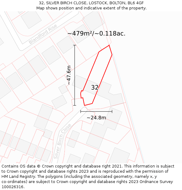 32, SILVER BIRCH CLOSE, LOSTOCK, BOLTON, BL6 4GF: Plot and title map