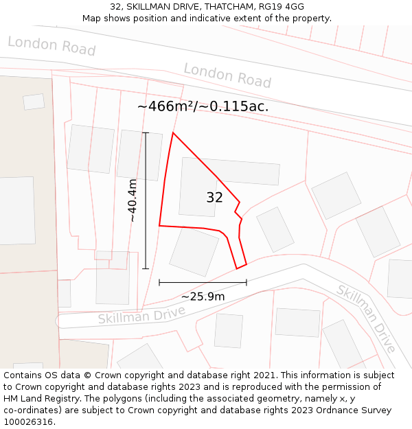 32, SKILLMAN DRIVE, THATCHAM, RG19 4GG: Plot and title map