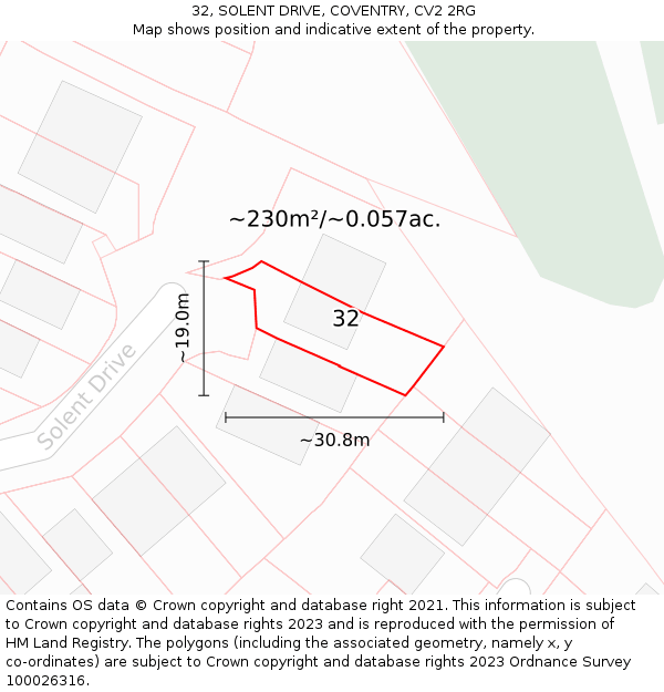 32, SOLENT DRIVE, COVENTRY, CV2 2RG: Plot and title map