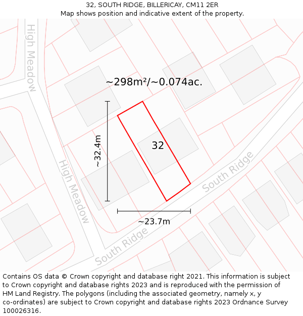 32, SOUTH RIDGE, BILLERICAY, CM11 2ER: Plot and title map