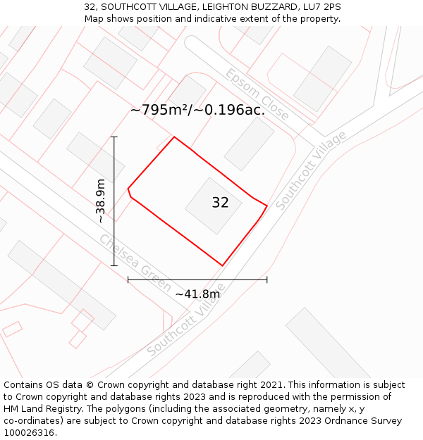 32, SOUTHCOTT VILLAGE, LEIGHTON BUZZARD, LU7 2PS: Plot and title map