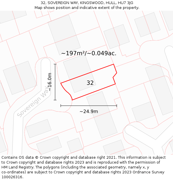 32, SOVEREIGN WAY, KINGSWOOD, HULL, HU7 3JG: Plot and title map