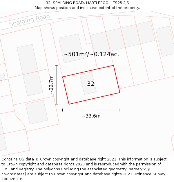 32, SPALDING ROAD, HARTLEPOOL, TS25 2JS: Plot and title map