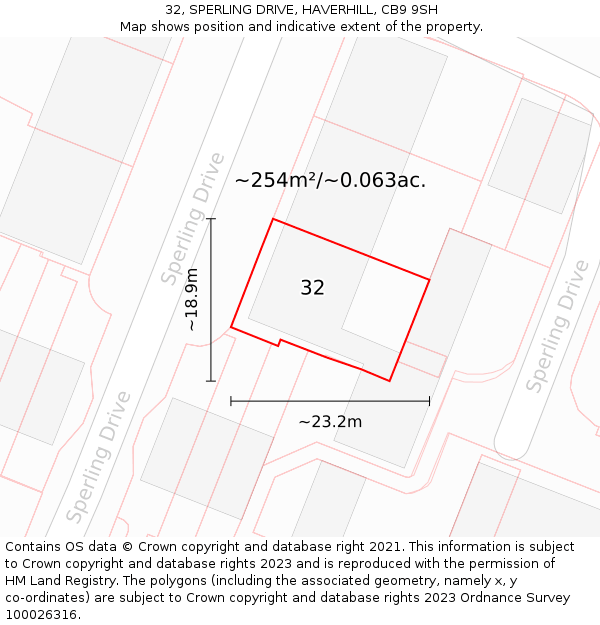 32, SPERLING DRIVE, HAVERHILL, CB9 9SH: Plot and title map