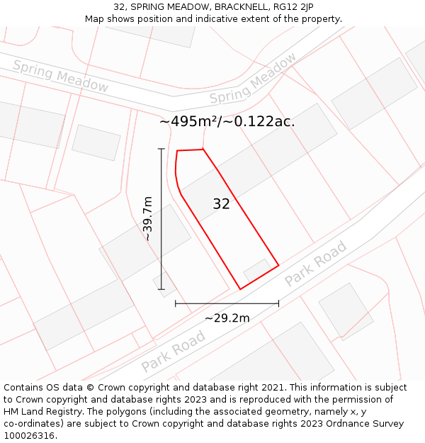32, SPRING MEADOW, BRACKNELL, RG12 2JP: Plot and title map