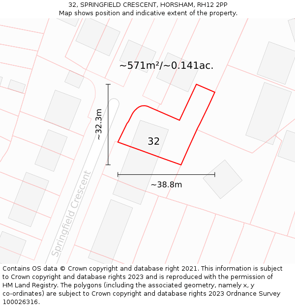 32, SPRINGFIELD CRESCENT, HORSHAM, RH12 2PP: Plot and title map