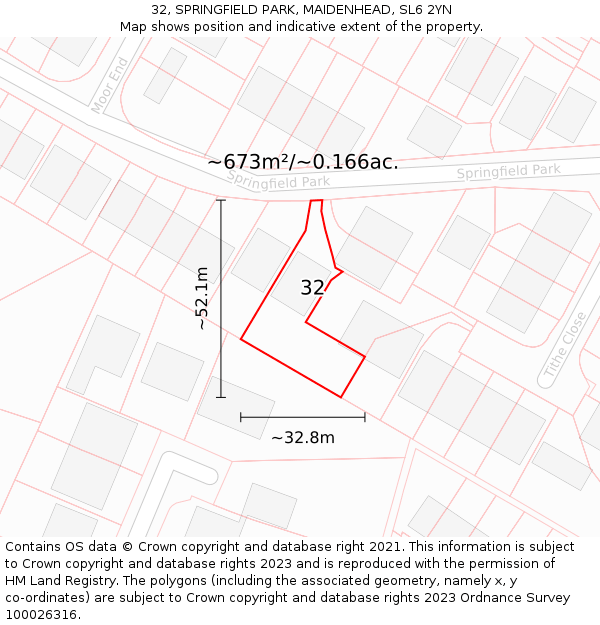 32, SPRINGFIELD PARK, MAIDENHEAD, SL6 2YN: Plot and title map