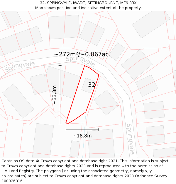 32, SPRINGVALE, IWADE, SITTINGBOURNE, ME9 8RX: Plot and title map