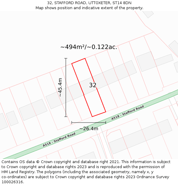 32, STAFFORD ROAD, UTTOXETER, ST14 8DN: Plot and title map