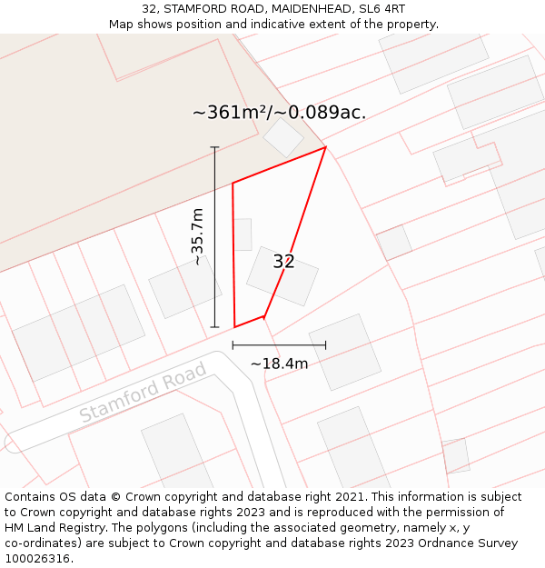 32, STAMFORD ROAD, MAIDENHEAD, SL6 4RT: Plot and title map