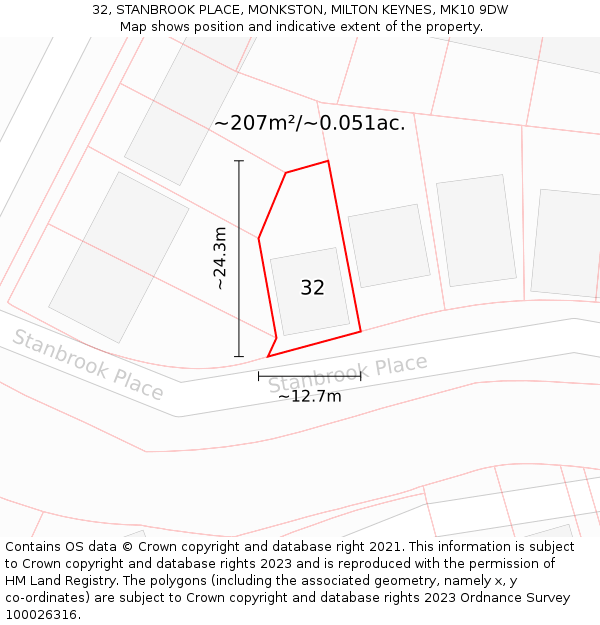 32, STANBROOK PLACE, MONKSTON, MILTON KEYNES, MK10 9DW: Plot and title map