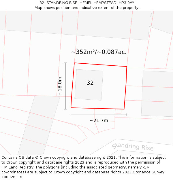 32, STANDRING RISE, HEMEL HEMPSTEAD, HP3 9AY: Plot and title map