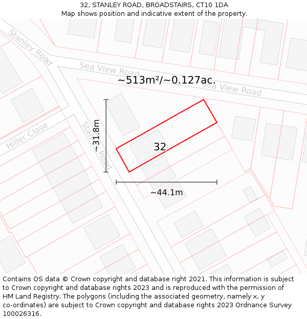 32, STANLEY ROAD, BROADSTAIRS, CT10 1DA: Plot and title map