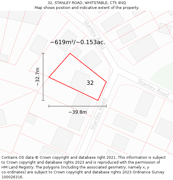 32, STANLEY ROAD, WHITSTABLE, CT5 4NQ: Plot and title map
