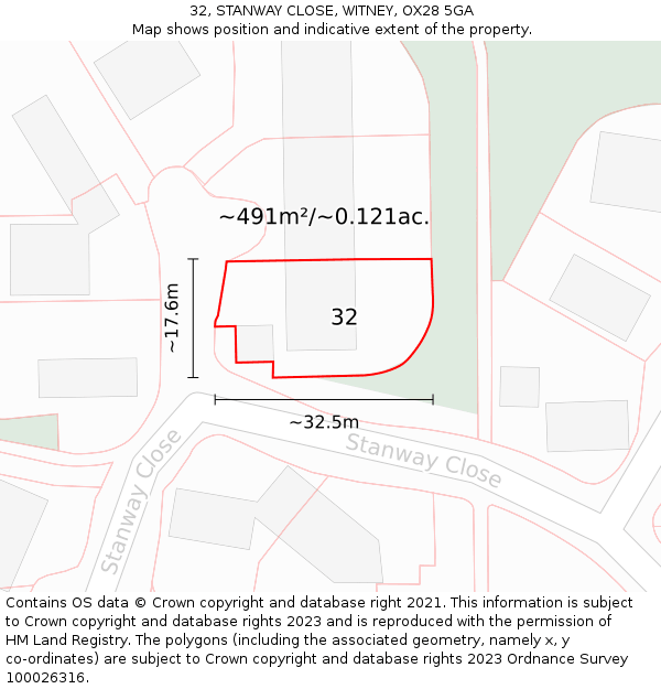 32, STANWAY CLOSE, WITNEY, OX28 5GA: Plot and title map