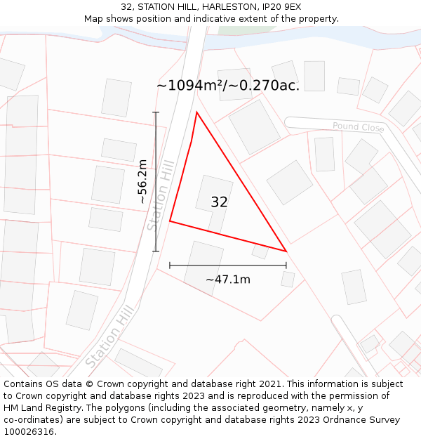 32, STATION HILL, HARLESTON, IP20 9EX: Plot and title map