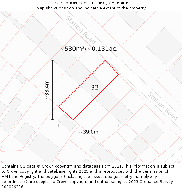 32, STATION ROAD, EPPING, CM16 4HN: Plot and title map