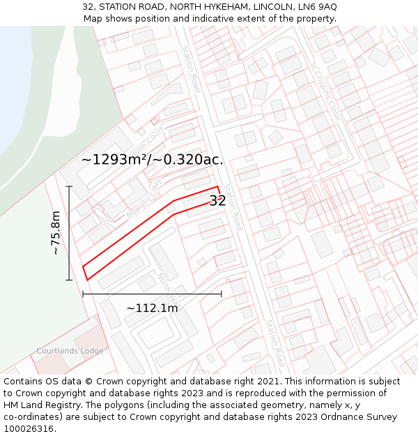 32, STATION ROAD, NORTH HYKEHAM, LINCOLN, LN6 9AQ: Plot and title map