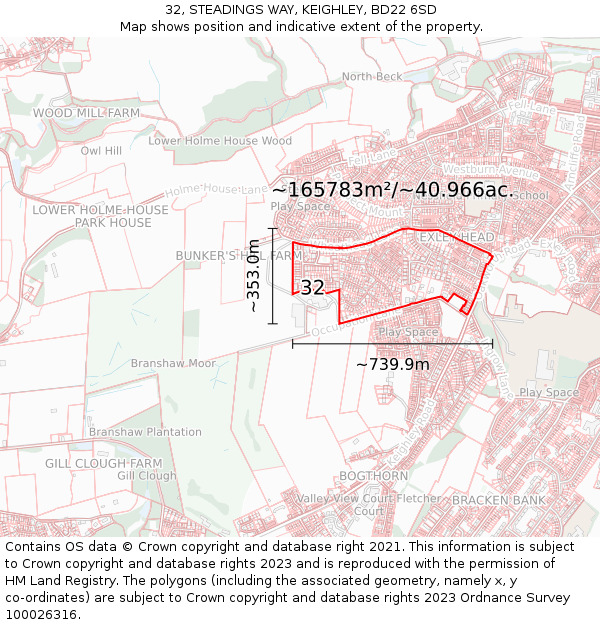 32, STEADINGS WAY, KEIGHLEY, BD22 6SD: Plot and title map
