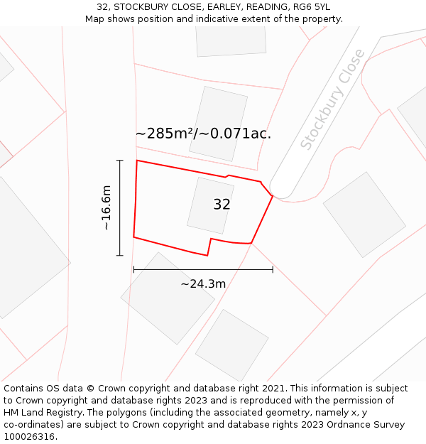 32, STOCKBURY CLOSE, EARLEY, READING, RG6 5YL: Plot and title map