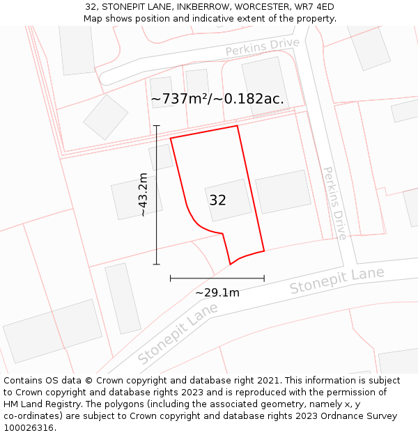 32, STONEPIT LANE, INKBERROW, WORCESTER, WR7 4ED: Plot and title map