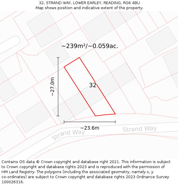 32, STRAND WAY, LOWER EARLEY, READING, RG6 4BU: Plot and title map