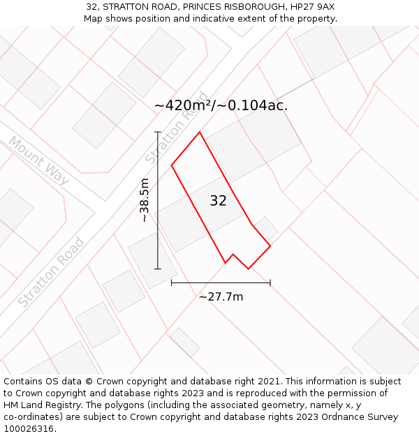 32, STRATTON ROAD, PRINCES RISBOROUGH, HP27 9AX: Plot and title map