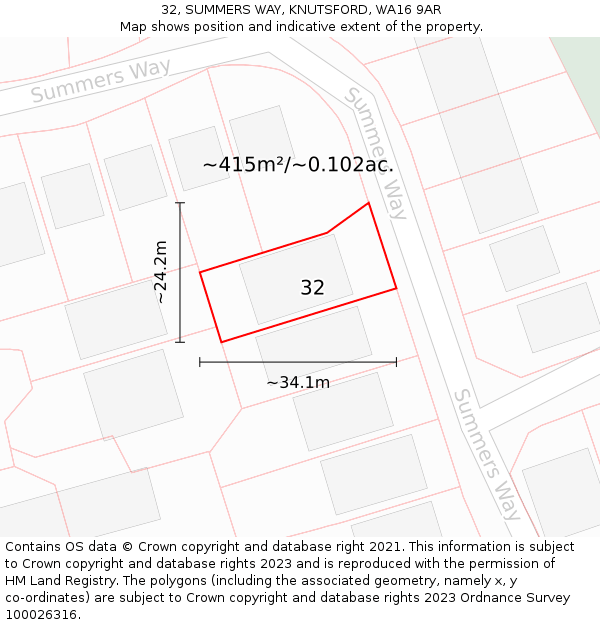 32, SUMMERS WAY, KNUTSFORD, WA16 9AR: Plot and title map