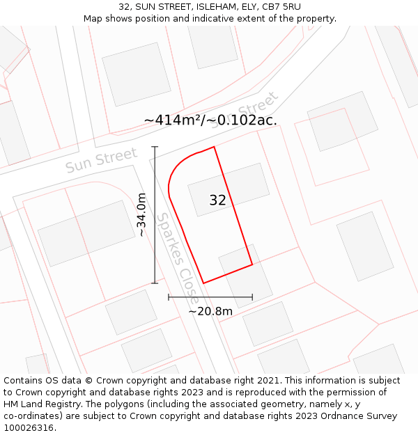 32, SUN STREET, ISLEHAM, ELY, CB7 5RU: Plot and title map