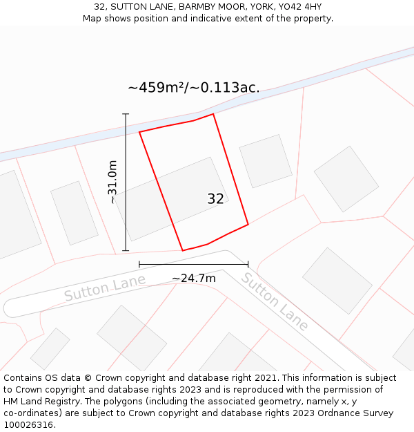 32, SUTTON LANE, BARMBY MOOR, YORK, YO42 4HY: Plot and title map