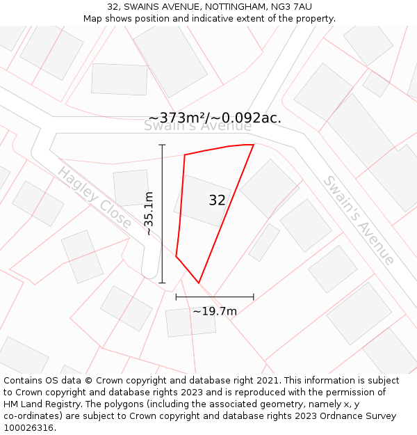 32, SWAINS AVENUE, NOTTINGHAM, NG3 7AU: Plot and title map