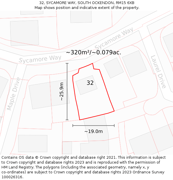 32, SYCAMORE WAY, SOUTH OCKENDON, RM15 6XB: Plot and title map