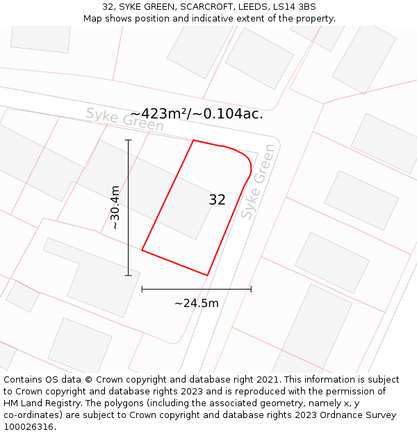 32, SYKE GREEN, SCARCROFT, LEEDS, LS14 3BS: Plot and title map
