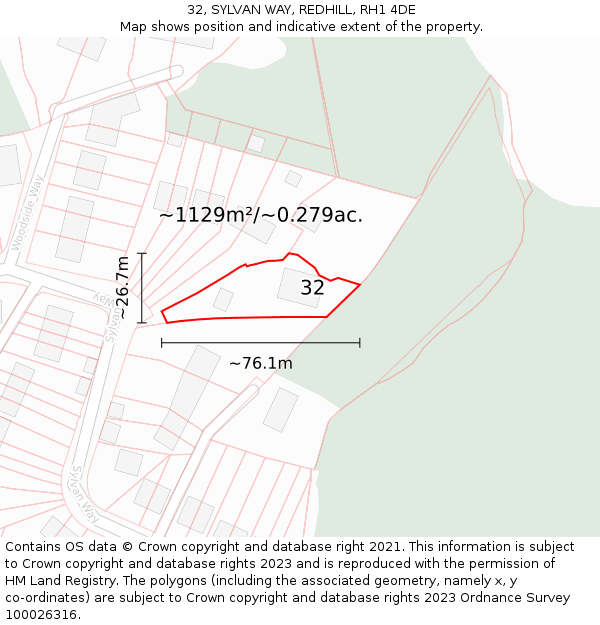32, SYLVAN WAY, REDHILL, RH1 4DE: Plot and title map