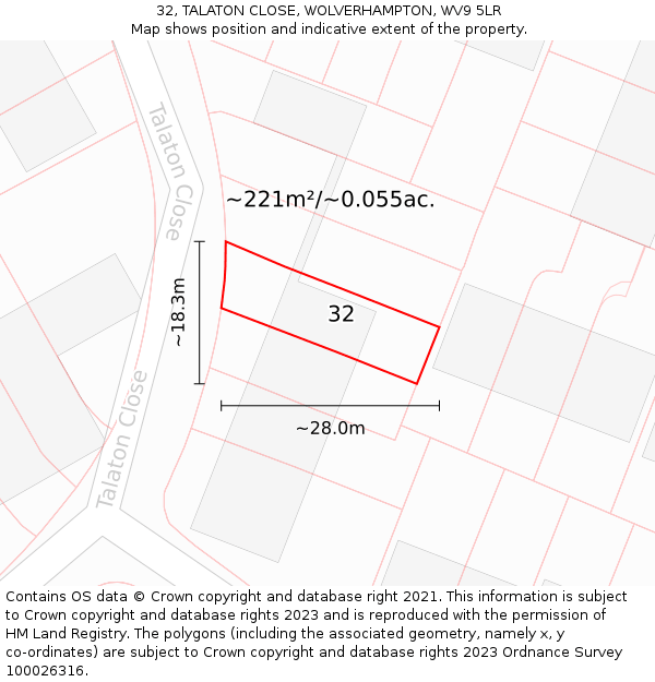 32, TALATON CLOSE, WOLVERHAMPTON, WV9 5LR: Plot and title map