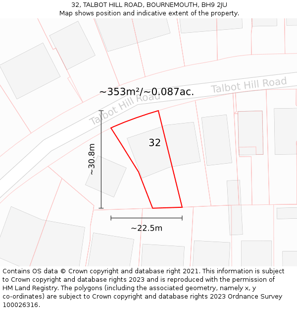 32, TALBOT HILL ROAD, BOURNEMOUTH, BH9 2JU: Plot and title map