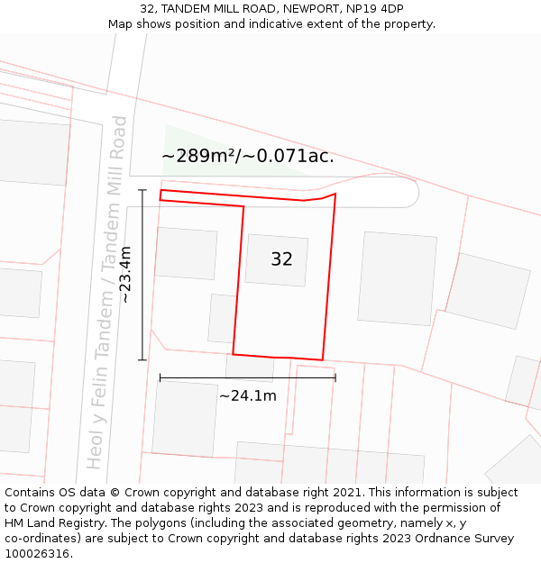 32, TANDEM MILL ROAD, NEWPORT, NP19 4DP: Plot and title map