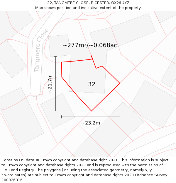 32, TANGMERE CLOSE, BICESTER, OX26 4YZ: Plot and title map
