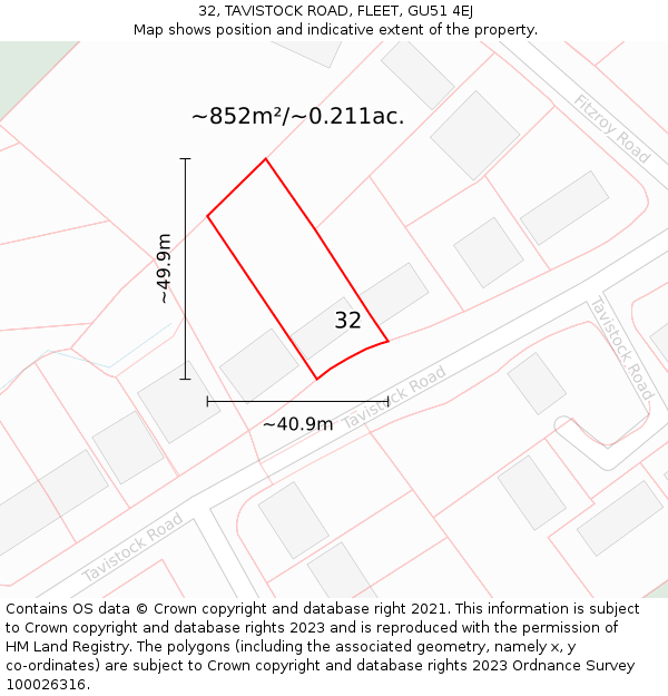 32, TAVISTOCK ROAD, FLEET, GU51 4EJ: Plot and title map