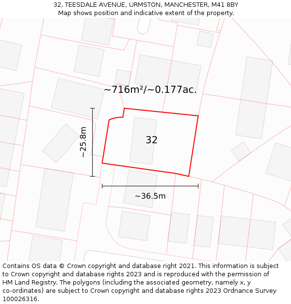 32, TEESDALE AVENUE, URMSTON, MANCHESTER, M41 8BY: Plot and title map