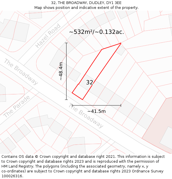 32, THE BROADWAY, DUDLEY, DY1 3EE: Plot and title map