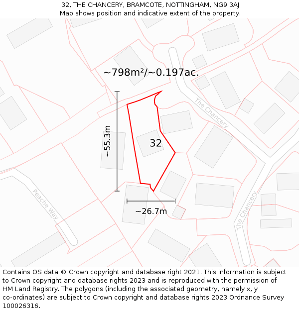 32, THE CHANCERY, BRAMCOTE, NOTTINGHAM, NG9 3AJ: Plot and title map