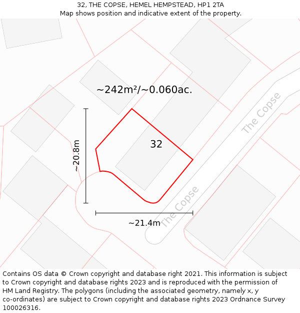 32, THE COPSE, HEMEL HEMPSTEAD, HP1 2TA: Plot and title map
