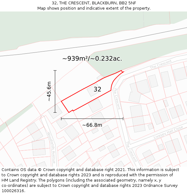 32, THE CRESCENT, BLACKBURN, BB2 5NF: Plot and title map