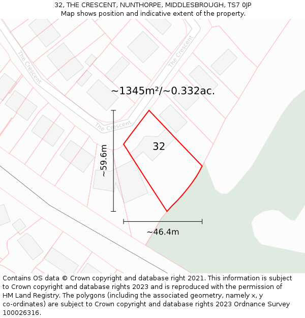 32, THE CRESCENT, NUNTHORPE, MIDDLESBROUGH, TS7 0JP: Plot and title map